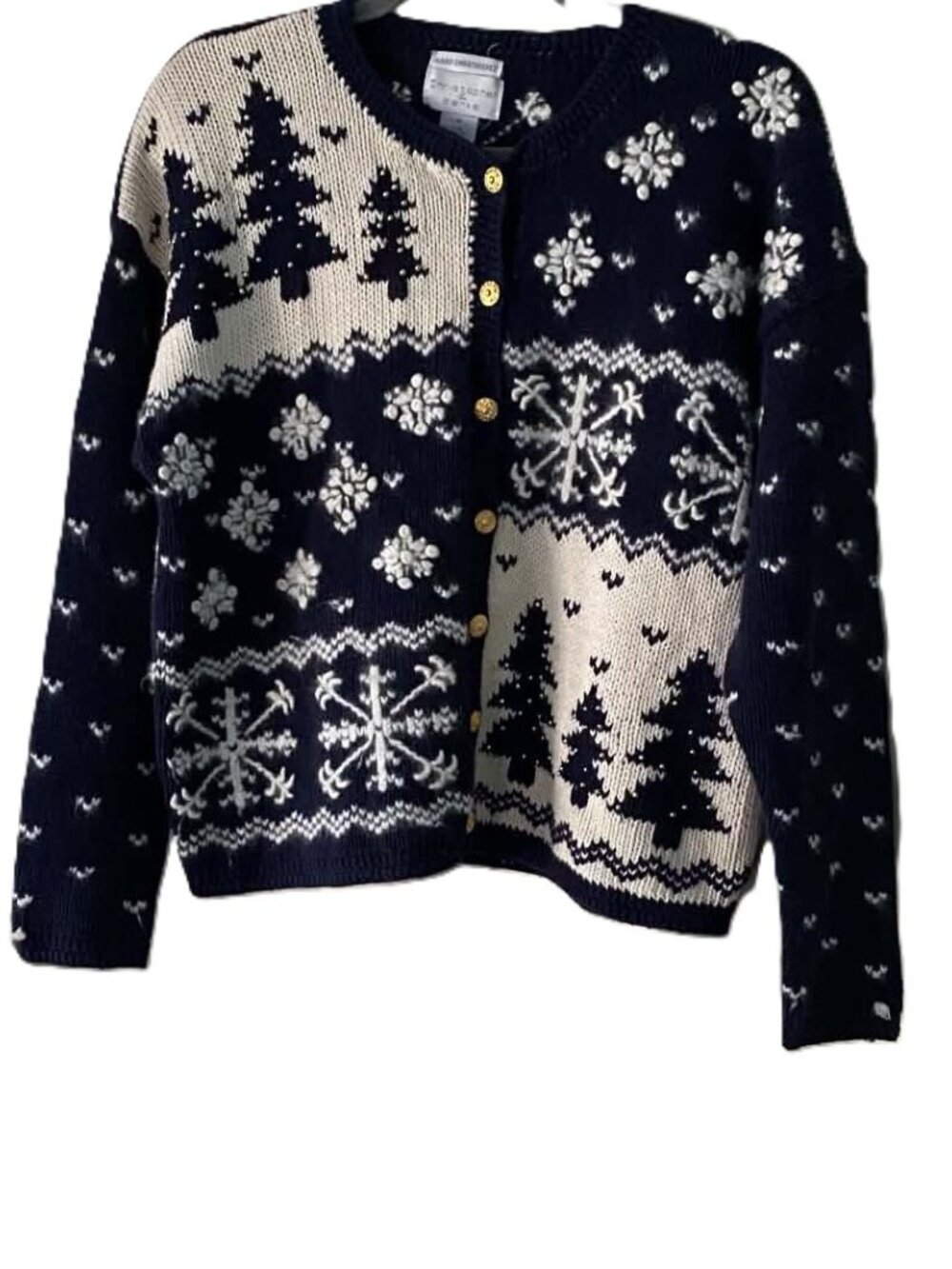 Christopher & Banks Hand Embroidered Snowflake Cardigan Black Ivory M